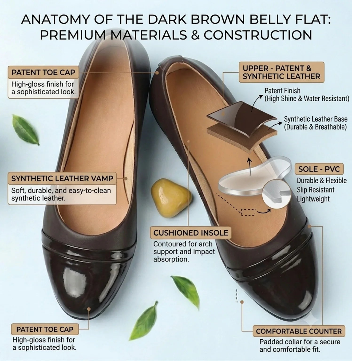 FOOTFAME Women Bellies Sandal (Brown, Beige , 7)